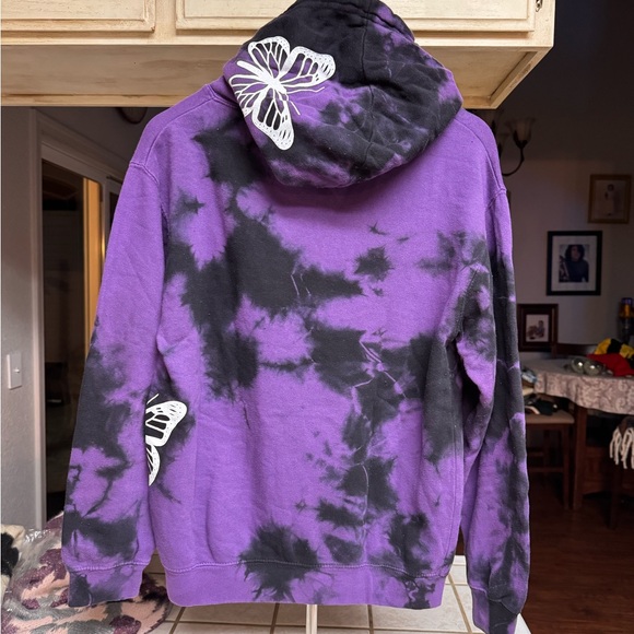 Purple and Black Tie-Dye Hoodie with Butterfly Design - Picture 2 of 4